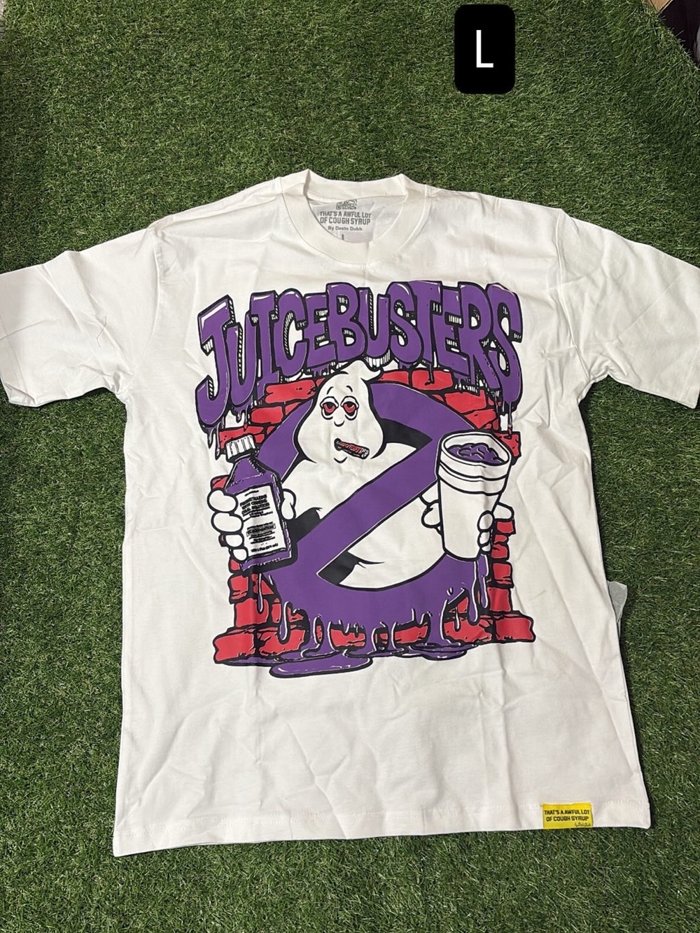 JuiceBusters Graphic Tee - White with Purple Print